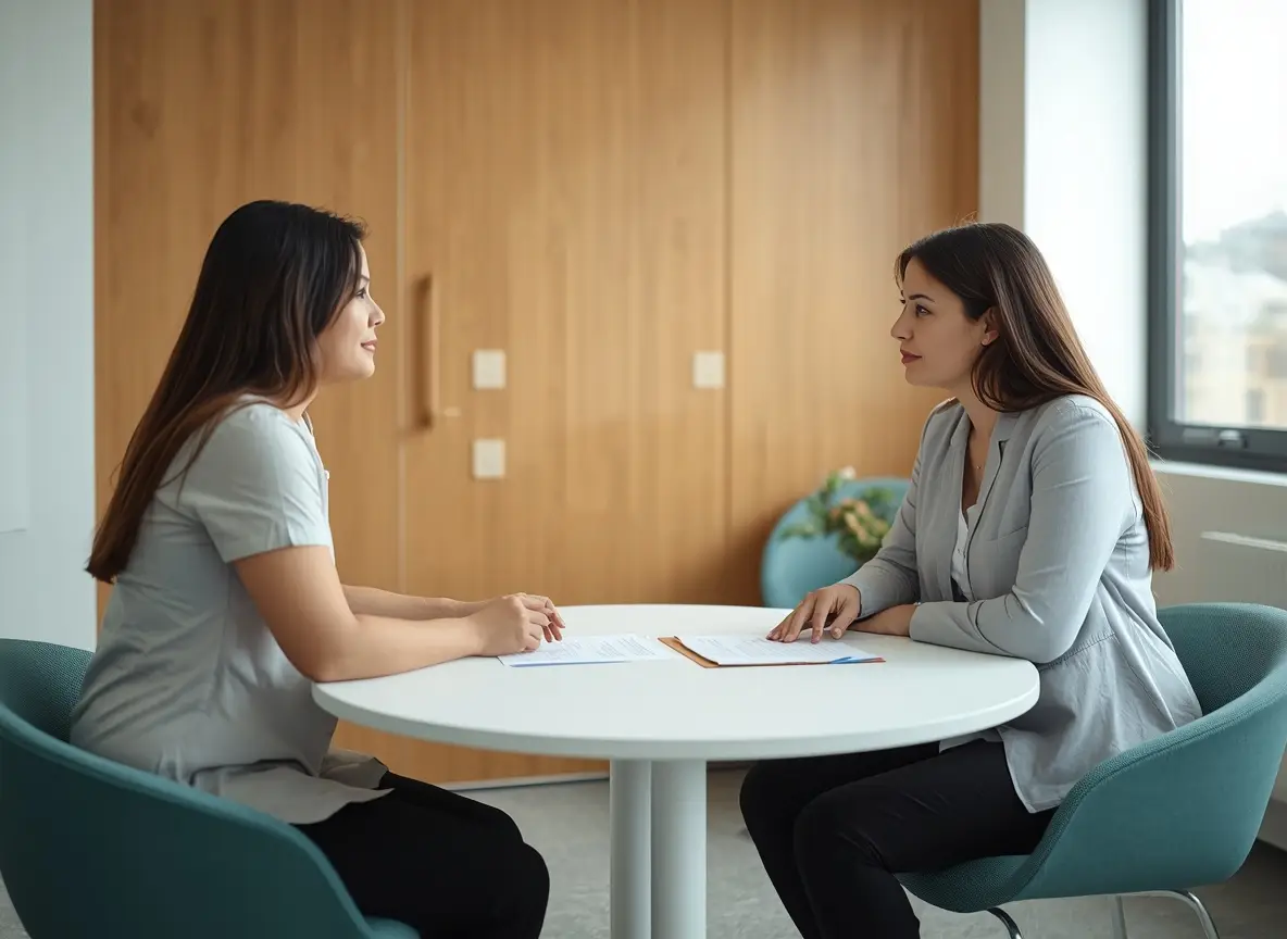 Dietitian discussing a nutrition plan with a patient during a weight management consultation